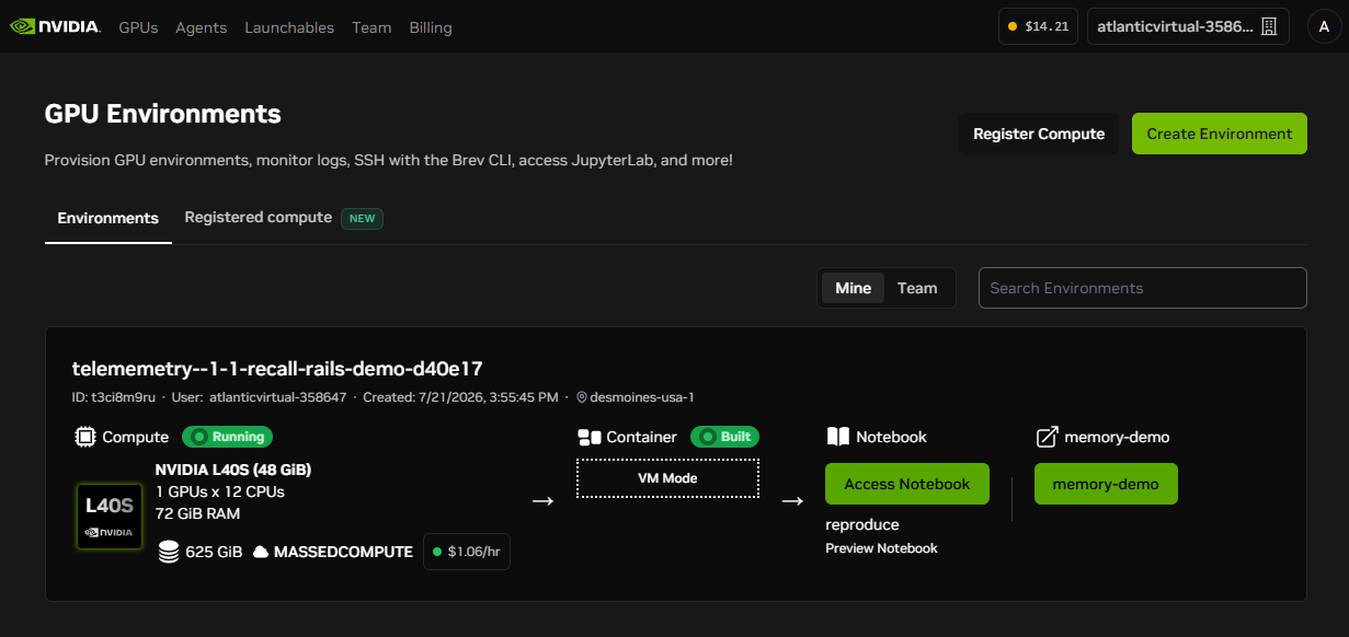 GPU Environments dashboard
